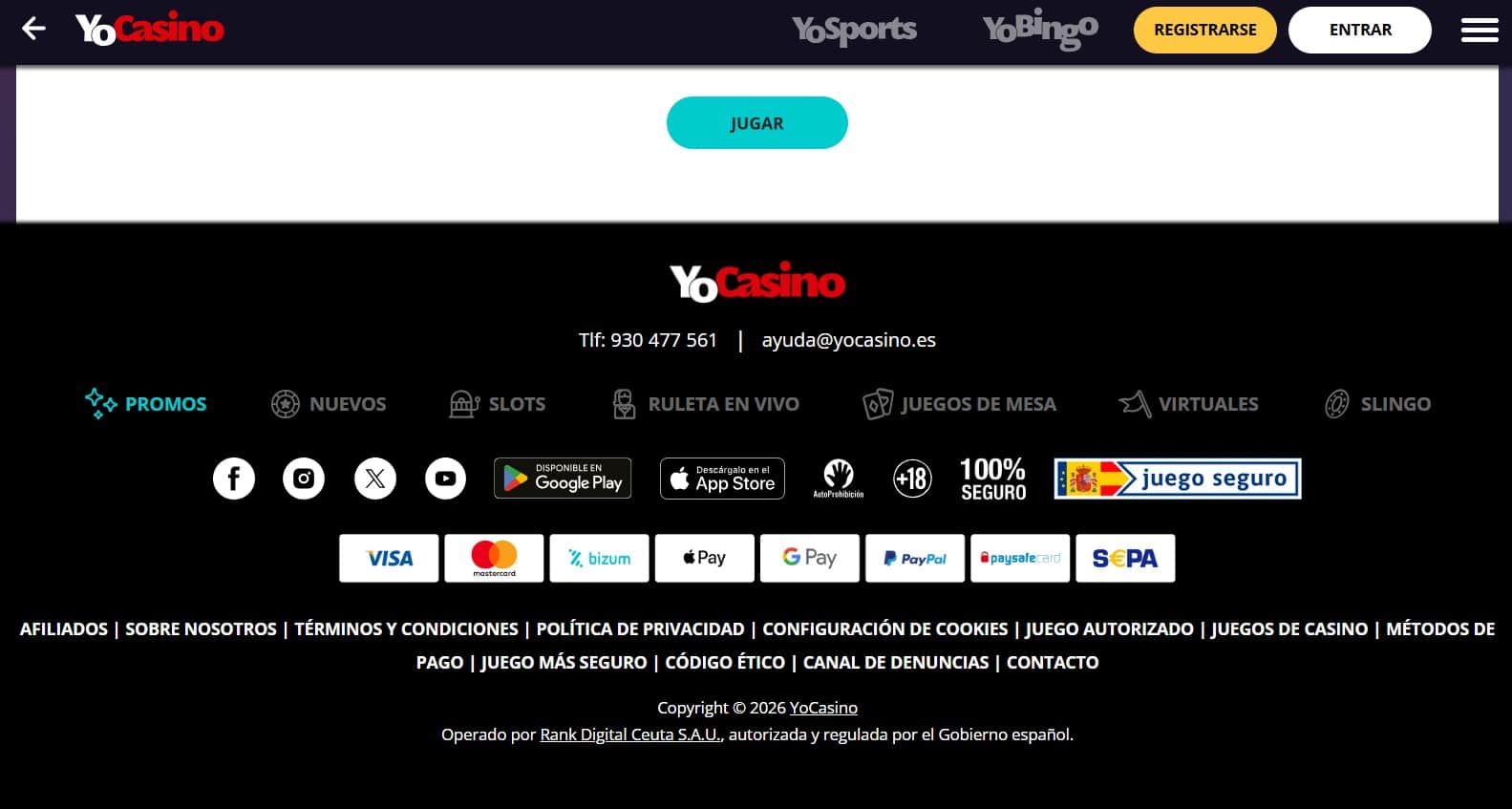 Métodos de pago YoCasino